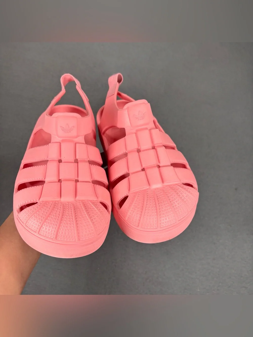 Adidas Kids' Superstar Sandals in the Semi Pink Spark colorway Size 2Y